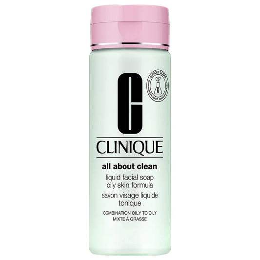 Imagen de All About Clean Liquid Facial Soap original de Clinique, maquillaje tipo Jabón Facial, disponible en The Good Girl El Salvador